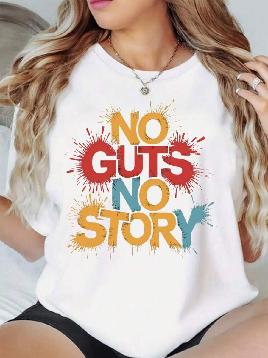 Elegant Printed T-Shirt For Women, Comfortable, Casual, Short Sleeve, Round Neck, For Everyday Wear - Vintage Urban Style, Unisex, Cotton, Round Neck And Short Sleeve - 白色 - 查看 1