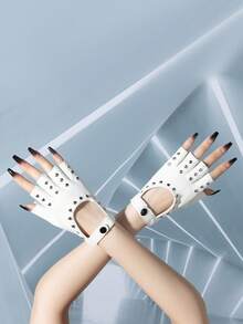 1 Pair Unisex Fashion Punk Style Solid Color PU Rivet Strap Half Finger Gloves, Suitable For Outdoor, Cycling, Sports, Street Dance Performance - Multicolor - View 13