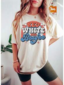 Rojo, Blanco y Elegante, Camiseta Retro Groovy del 4 de Julio, Camiseta Patriótica Arcoíris, Camiseta Feliz 4 de Julio, Día de la Independencia, Camiseta del Día de los Caídos. - Albaricoque - Ver 1