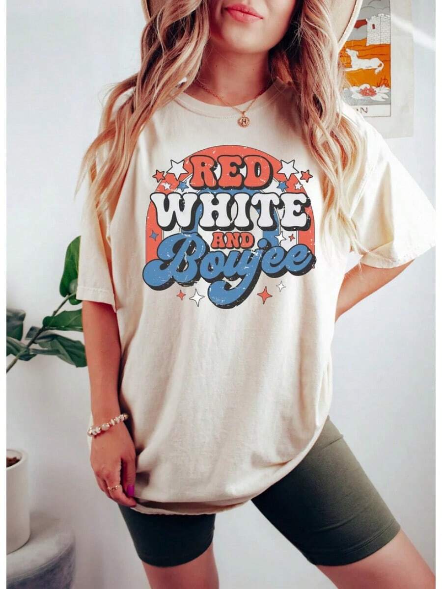 Rojo, Blanco y Elegante, Camiseta Retro Groovy del 4 de Julio, Camiseta Patriótica Arcoíris, Camiseta Feliz 4 de Julio, Día de la Independencia, Camiseta del Día de los Caídos. - Albaricoque - Ver 1