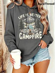 WomensCampGraphicSweaterLifeIsBetterByTheCampfireMountainAndPineTreeDesignWarmCrewNeckSweaterForAutumnWinterMediumElasticityCasualSweaterMachineWashab - Dark Grey - View 2