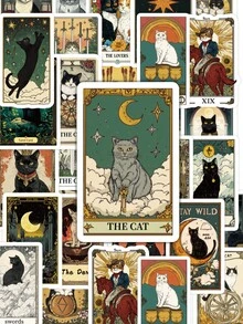 Add A Touch Of Mystical Magic To Every Craft Project! These 50pcs Cat Tarot Stickers, Witchy Black Cat Decals For Scrapbooking, Bullet Journal, Diy Crafts & Altar Decor Are A Must-Have For Every Creative Witch! - Multicolor - View 8