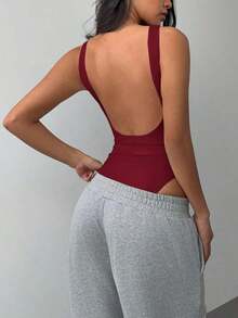 Body informal de unicolor sin espalda para mujer - Burdeos - Ver 6