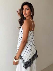 Camiseta elegante y sexy de mujer con estampado de leopardo y encaje en contraste, camiseta de estampado de leopardo elegante, top de fiesta, atuendos de playa y vacaciones para mujeres, top para salir - Blanco 6 - Ver 2