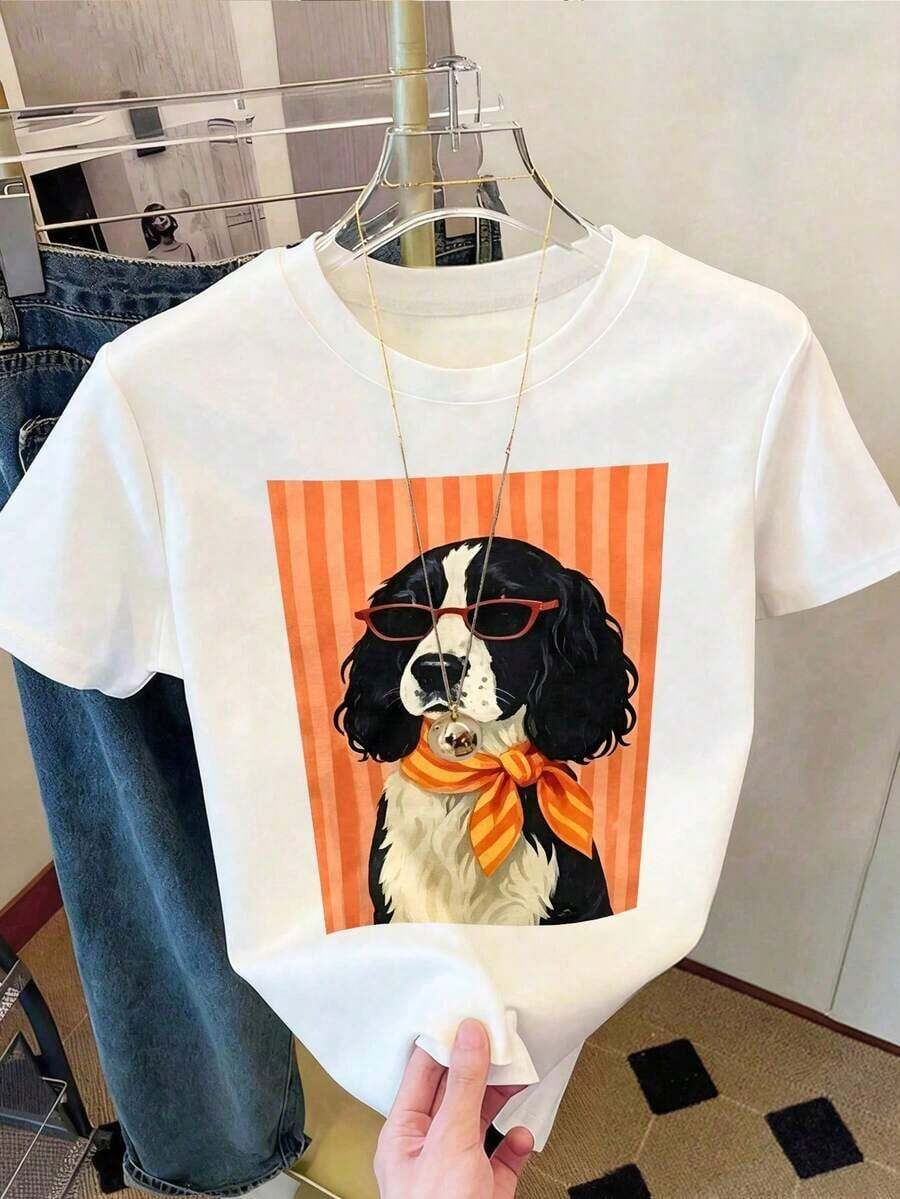 Camiseta de mujer, camiseta de manga corta con gráfico de estilo casual de calle, top de verano lindo - Blanco 4 - Ver 1