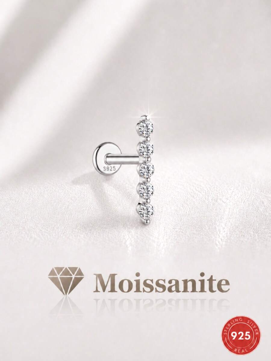 1 đôi bông tai đinh Moissanite 5 viên bạc Sterling 925 thanh lịch, ít gây dị ứng, phù hợp cho phụ nữ & bé gái đeo hàng ngày, quà tặng Ngày của Mẹ, đám cưới, tiệc tùng - Bạc - Xem 1