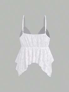 Camiseta de mujer con escote en V sexy y bajo asimétrico de encaje - Blanco - Ver 4