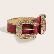 1pc Women's Heavy Beaded Edged Red Western Style Belt, Suitable For Cowgirl - Red - View 7