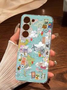 1个创意个性化飞机旅行地图印章软手机壳，兼容华为、荣耀、Galaxy A04e/12/A13/A14/A34/A50/A52/A53/A54/S21/S22/S23/S24/S25/S25Ultra/S25FE/S26/S26 PLUS/S26 ULTRA/S26 EDGE、6A/7A/8A、12T/13T/15T/15T Pro，[国际版，非国内版] - 無色 - 查看 2
