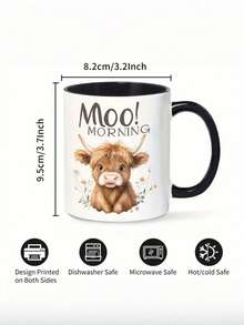 11oz weiße Keramik Kaffeetasse mit niedlichem floralem Hochlandrind "Muh! Morgen" Design, Bauernhof-Tier-Thema, mikrowellen- und spülmaschinengeeignet, perfektes Geschenk für Rinderfans, Bauernhof-Enthusiasten, Landhausküchen-Dekoration, ideal für Kaffee, Tee und heiße Getränke - Verschiedenfarbig - Übersicht 10