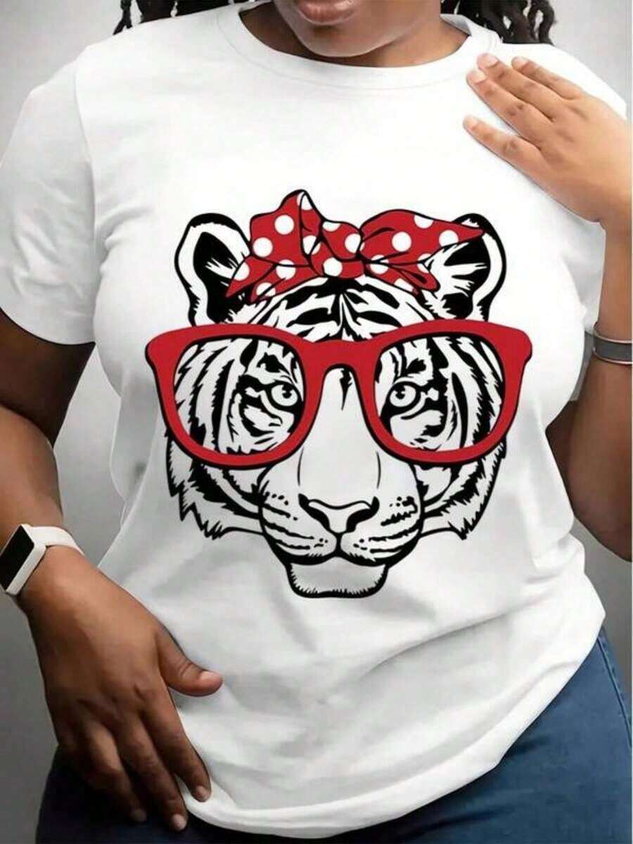 Camiseta de Tigre, Camiseta Divertida de Tigre, Camiseta de Tigre, Camiseta Gráfica para Mujer, Camiseta de Tigre, Regalos para Mejores Amigas, Camiseta de Tigre con Gafas - Blanco - Ver 1