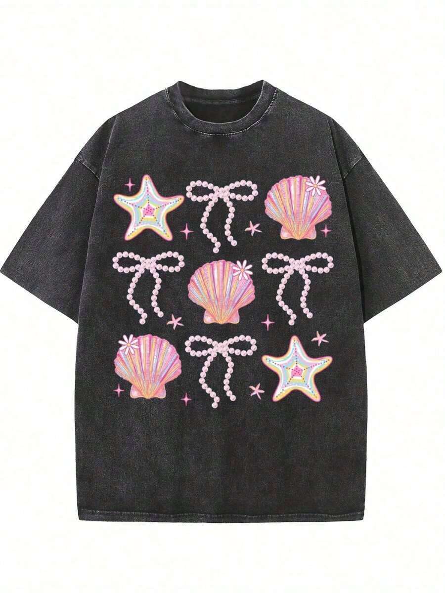 Lavado Camiseta Verano Almeja Coqueta Camiseta Verano Vibraciones Rosa Almeja Camiseta Verano Playa Camisa Vintage Verano Diseño, Verano Almeja Arco Camiseta Unisexo Cuello Redondo Manga corta Informal Camisa Transpirable Y Elegante Verano Ropa Un Ideal Regalo Para Amigos Y Familia, Tallas grandes Camiseta: Casual, versátil, cómoda, de algodón. - Negro - Ver 1
