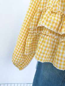 Blusa con volantes en el bajo, nueva llegada de otoño para mujer - Amarillo - Ver 6