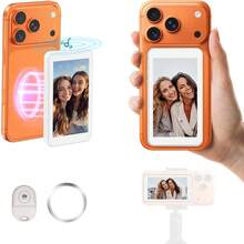 Vlog Selfie Monitor Screen For 17 Series And Android Phones, Wireless Magnetic Attachment With Built-In Speaker, Supports 4K/1080P HD Resolution, Comes With Remote Control, Suitable For Live Streaming And Vlog Shooting - White - View 2