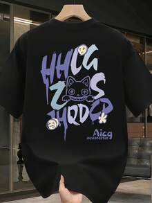 Nueva camiseta de manga corta para mujer de 180 g,% algodón - Camiseta casual versátil con estampado de verano para hombre - Camiseta con estampado de verano para parejas - Unisex - Regalo para vacaciones - Negro - Ver 6