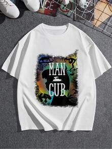Silueta de un niño acompañado de tigres y panteras en una selva llena de colores vibrantes que simboliza la conexión entre la naturaleza y el espíritu salvaje camiseta de mujer  cómoda y moderna para uso diario - Blanco - Ver 3
