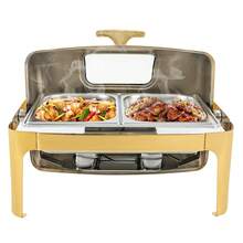[SHZICMY]Roll Top Chafing Dish Buffet Set, 9L Stainless Steel Chafer, Rectangle Catering Warmer Server With Visible Lid Water Pan Fuel Holder,Chafing Dishes Roll Top Chafing Dishe, Chafing Dish With 2 Food Pans & Visible Lid, Rectangular Food Warmer - Gold - 14.8 Quart - View 8