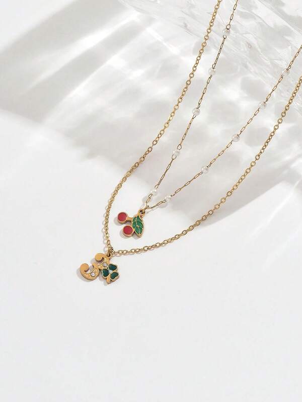 1pc Stainless Steel 0-9 Number Pendant Necklace For Women Fashion 18K Gold Plated Cherry Charms Chain Number Necklaces Jewelry