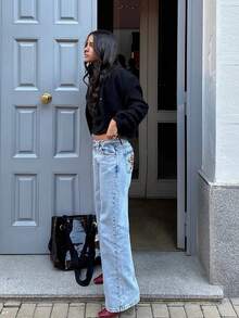 Loose-Fitting Jeans With A Retro Star Print - 藍色豹紋星 - 查看 3