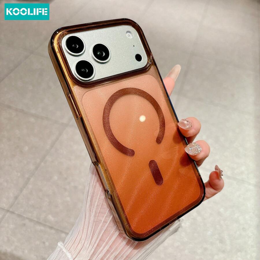 Koolife 1件琥珀棕水波紋磁吸手機殼，PC+TPU亮面防震保護殼，兼容MagSafe，適用於 18 Pro/18 Pro Max/17/17 Pro/17 Pro Max