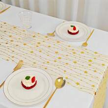 1 Roll Polyester Mesh Gold Starry Table Runner, Decorative Tabletop Cover For Tableware, Elegant Fashion, Simple & Personalized, Durable & Wear-Resistant For Wedding, Birthday, Party Celebration - View 3