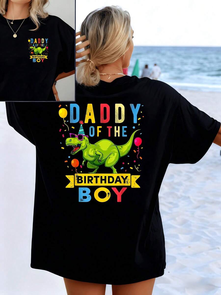 Green Tyrannosaurus Rex Wearing Party Glasses Surrounded By Colorful Balloons And Confetti Conveying Birthday Joy And Fun Energy. Double-Sided Women's T-Shirt Ideal For Casual Celebrations. - 黑色 - 查看 1