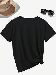 Camiseta Casual con Estampado Creativo de Helado y Fruta, Diseño para Vacaciones, Regalo, Camiseta Deportiva Casual de Cuello Redondo para Mujer, Cómoda para las Cuatro Estaciones, Ropa Elegante para Mujer, Ropa Económica y Bonita para Mujer, Ropa para Mujer con Curvas, Disfraz de Mascarada, 100% Algodón, Duradera - Negro - Ver 3