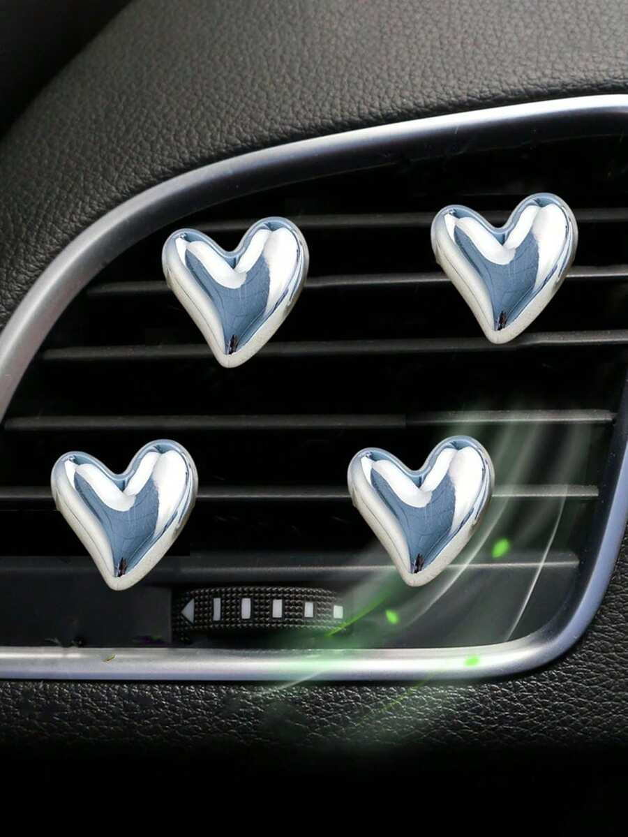 2/4 piezas Clip para rejilla de ventilación de coche con forma de corazón, clip ambientador lindo, accesorios para coche, sin fragancia - Solo para decoración, accesorio de clip para rejilla de ventilación | Diseño divertido | Clip ligero, regalo encantador de primavera/verano, accesorio de coche adorable - A - Ver 1