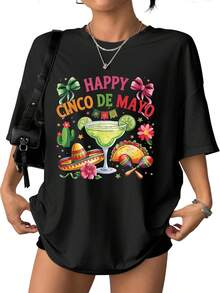 Men's And Women's Casual Cotton T-Shirt, New Spring/Summer Collection, Cinco De Mayo Mexican Hat Print, Soft And Comfortable Fabric, Casual And Versatile, Summer Wear, Great As A Gift, Local Store. V8CY - 白色 - 查看 11