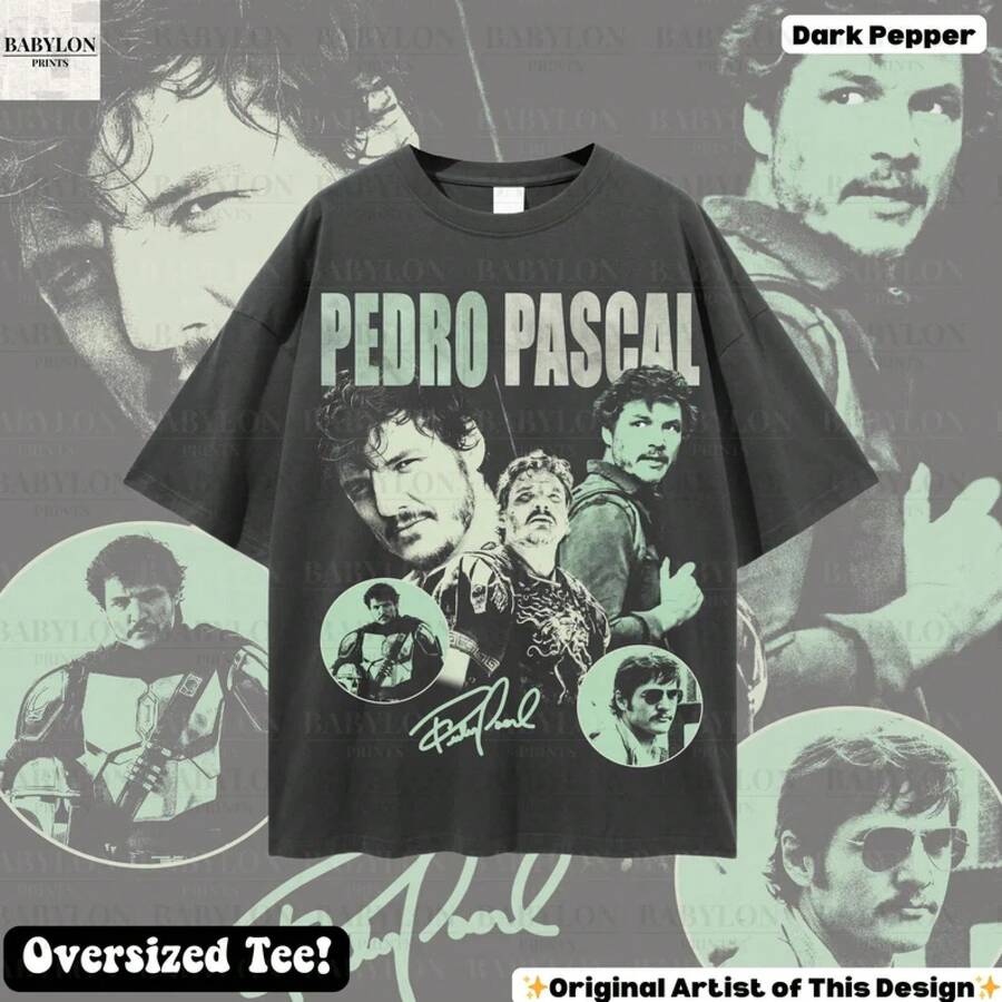 Oversized Vintage Pedro Pascal T-Shirt, Retro Pedro Pascal Fan T-Shirt, Pedro Pascal T-Shirt, Gift For Pedro Pascal Fans, Retro Pedro T-Shirt, Tribute T-Shirt To The Actor, Fashion. - 黑色 - 查看 1