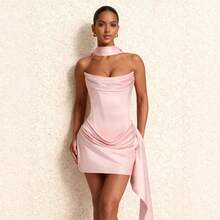 2026 In-Stock Cross-Border TK Independent Station Solid Color Bodycon Fishbone Short Dress Strapless Sexy Dress Women's Pleated DressBreathable - Black - View 4
