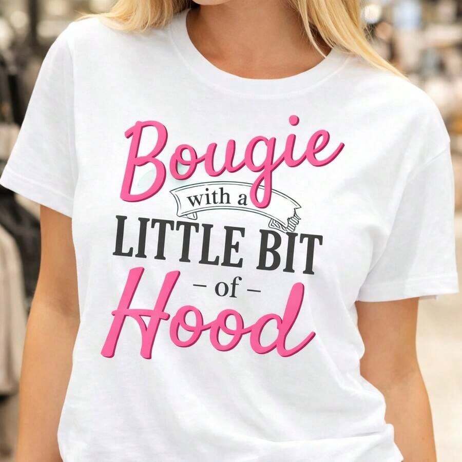 Camiseta de manga corta 1 pieza, de algodón para mujer de talla grande, con estampado gráfico de "Bougie With A Little Bit Of Hood". Camiseta blanca para mujer, ideal para uso diario, regalos de cumpleaños, regalos de Navidad, regalos de Halloween, o como camiseta conmemorativa para amigos o seres queridos.También Apto Como Suéter Entrega Rápida 100% Algodón - Blanco - Ver 1
