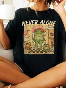 Unisex T-Shirt, Funny NeverAloneMomFrogShirtCuteFrogMomHumorT-ShirtNeverAloneMemeGraphicTee, Gift For Animal-Loving Mom, Humorous T-Shirt For Introverts, Women's Clothing, Blouses, Women's Casual Shirts, Women's Blouses, Daily Casual Set, Regular Fit, Daily Combination, Graphic Print, Daily Casual Sporty Set, Regular Fit, Daily Combination, Graphic Print, Casual Sporty. - 黑色 - 查看 1
