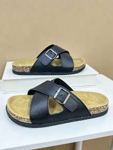 Sandalias para hombres, nuevas sandalias de verano con suela gruesa, zapatillas de playa casuales para exteriores, antideslizantes y cómodas, chanclas de moda de ocio, talla grande unisex en color negro - Negro - Ver 7