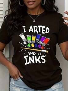 T-Shirt With A Design Of Paintbrushes, Ink Tubes And Paint By I Arted And It - Black - View 1