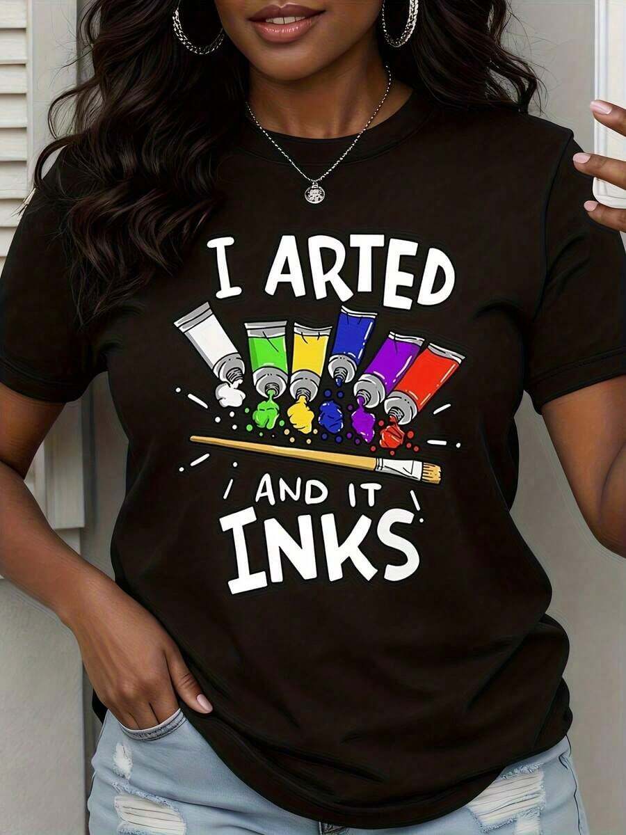 T-Shirt With A Design Of Paintbrushes, Ink Tubes And Paint By I Arted And It - Black - View 1