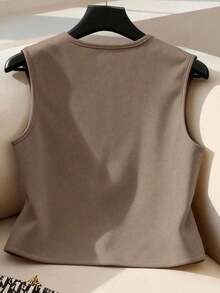 Chaqueta casual de mujer con flecos de gamuza, decoración de remaches, estilo bohemio, versátil para uso diario, vacaciones, trabajo, estilo francés elegante, sin mangas, beige, para principios de primavera/primavera y verano - Marrón Mocha - Ver 2