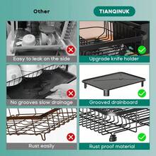 Kitchen Sink Dish Drainer Rack With 360°Drip Tray Cutlery Holder Plate Cup Racks - Black - View 7