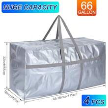4 bolsas de transporte extra grandes de 66 galones, bolsa de almacenamiento resistente con fuerte asa de cierre, plegable, tamaño XXL, tamaño grande, caja de mudanza, para recámara - Gris - Ver 4