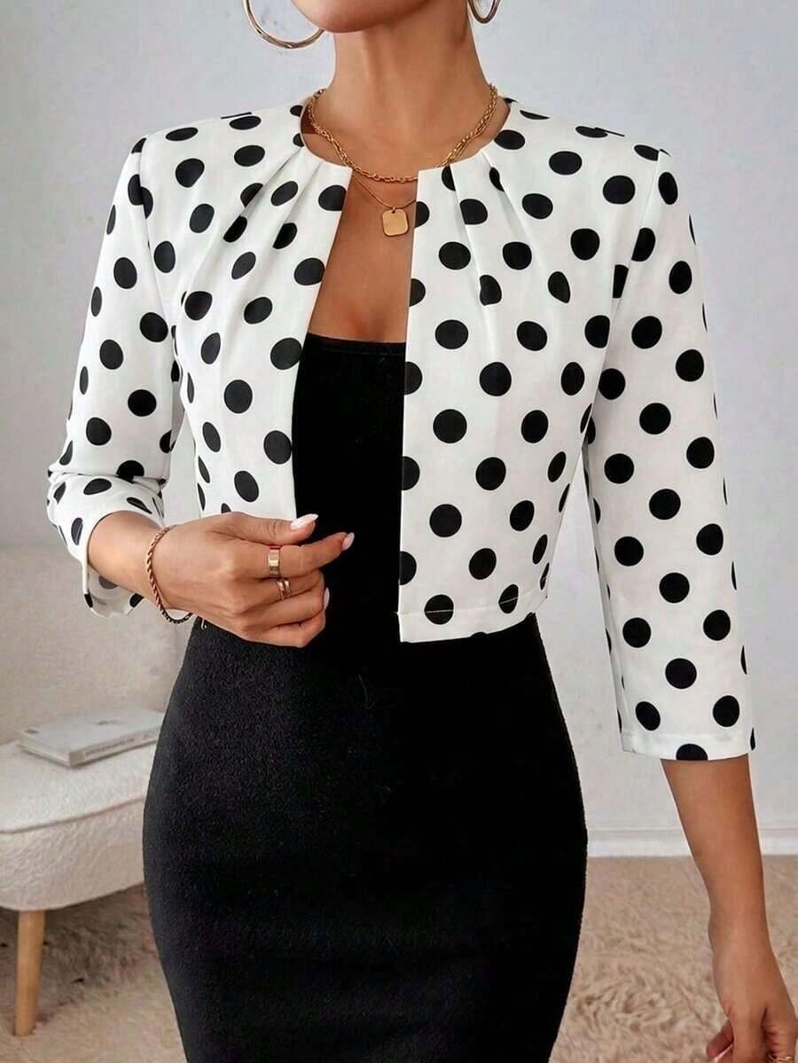 Blazer de moda casual y de negocios con frente abierto y plisado, de manga larga, para otoño/invierno - Multicolor 2 - Ver 1