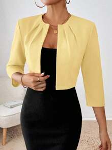 Blazer de manga corta minimalista de unicolor para mujer para uso diario en otoño/invierno - Amarillo - Ver 7