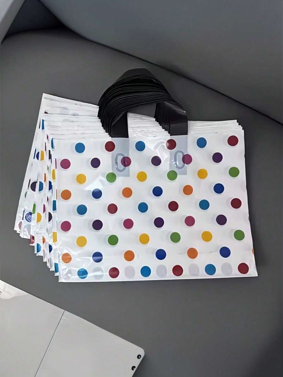 10 pezzi Borse regalo colorate a pois, realizzate in plastica resistente, ideali per regali di moda, shopping e omaggi per feste. Queste borse regalo portatili sono perfette per vacanze, celebrazioni e uso quotidiano, ottime per omaggi di feste e ricorrenze. - Multicolore - Visualizzare 1
