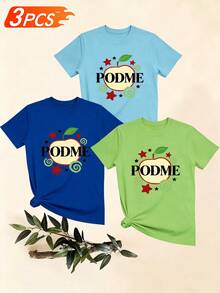 Women's T-Shirts, Women's T-Shirts, Casual One-Piece T-Shirt With Apple Print, Star And Spiral Decoration, Comfortable Top, Modern And Versatile Short-Sleeved T-Shirt. - 1件白色隨機圖案 - 查看 6