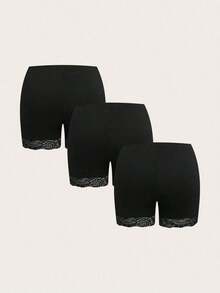 2 piezas Leggings básicos casuales de unicolor para mujer de talla grande, aptos para el verano - Negro - Ver 2