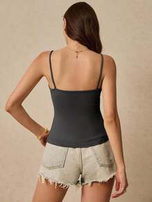 Camiseta de tirantes delgados de un solo color para mujer, simple y de moda para el verano - Gris Oscuro - Ver 5