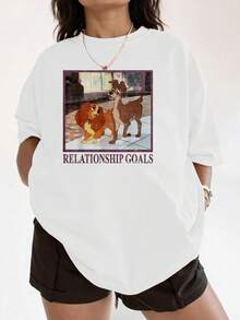 Two Adorable Dogs Gazing Tenderly At Each Other Symbolize A Sincere Connection And Relationship Goals Based On Love And Respect. Comfortable, Classic-Cut Women's T-Shirt, Soft And Breathable, Suitable For Everyday Wear. - White - View 1