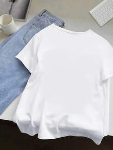 Women's Casual Short Sleeve T-Shirt With Cartoon Line Art And Four Large Paintings, Round Neck, Relaxed Fit, Breathable Fabric, Machine Washable, Multicolor Options S-XXL For Spring/Summer, Ladies' T-Shirts, Summer Clothes, Medium Elasticity - 白色 - 查看 2