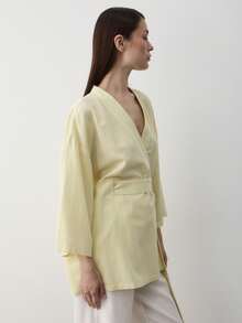 Women Lightweight Kimono Cardigan Tie Front Loose Fit Beach Cover Up Casual Summer Shirt - Yellow - View 6