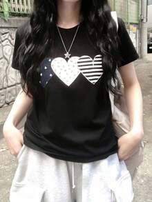 Women's Short-Sleeved T-Shirt, Round Neck, Loose Fit For Summer - Black - View 1