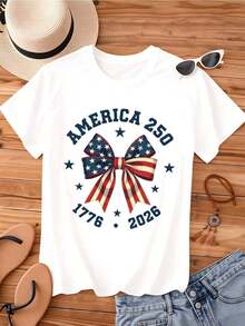 America 250 Stars And Stripes Short Sleeve T-Shirt, 1776-2026 Summer - 白色的 - 查看 2